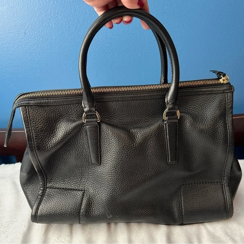 Tory Burch Britten Satchel Black Pebbled Leather Handbag Bag